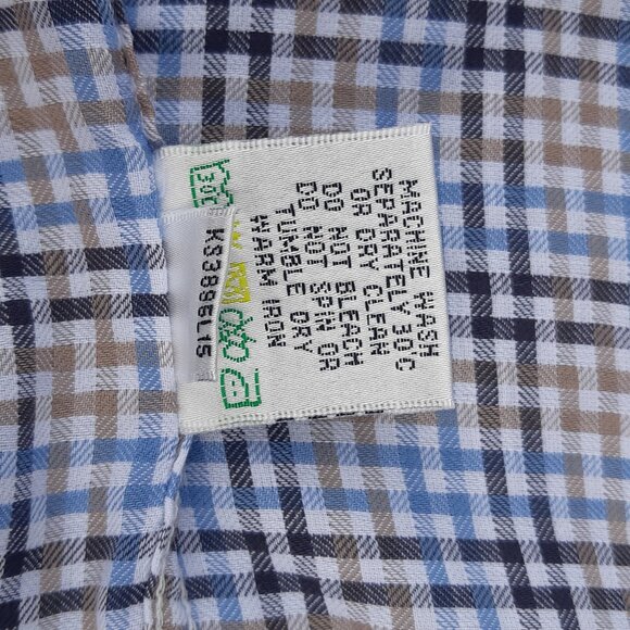 Bugatchi SZ 15.5 Classic Fit Cotton Men's Button Up Shirt- Blue, Tan and White - Picture 9 of 13